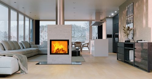 65x51 K aquaHEAT, egyoldalt üveges vízteres kandallótűztér fehér Keramott béléssel