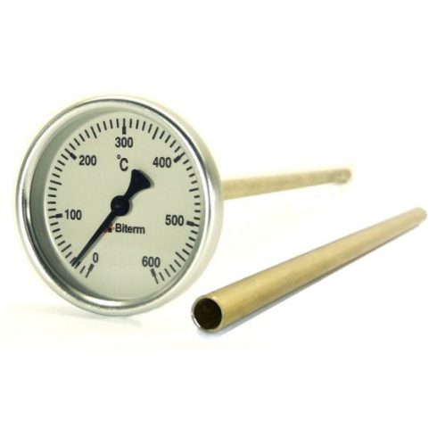 Bimetál kemence hőmérő 0-600°C átvezető csővel 50 cm hosszú