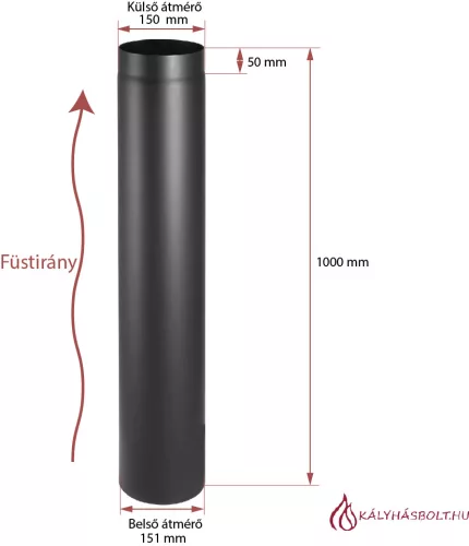 Füstcső egyenes 100cm hosszú, ø150
