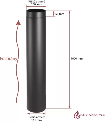 Füstcső egyenes 100cm hosszú, ø160