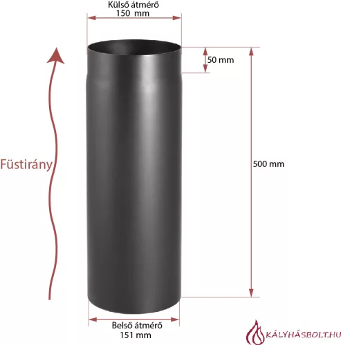 Füstcső egyenes 50cm hosszú, ø150