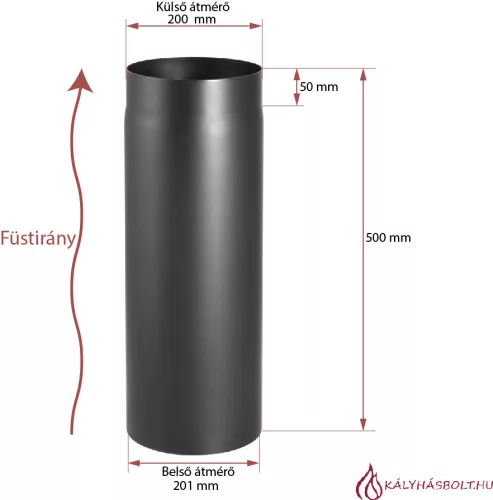 Füstcső egyenes 50cm hosszú, ø200