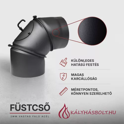 Füstcső könyök állítható, tisztítónyílással, pillangószeleppel, 90 fokos, ø130, (csappantyús)