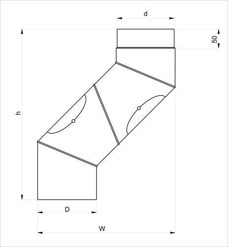 Füstcső könyök állítható, tisztítós, univerzális, ø150