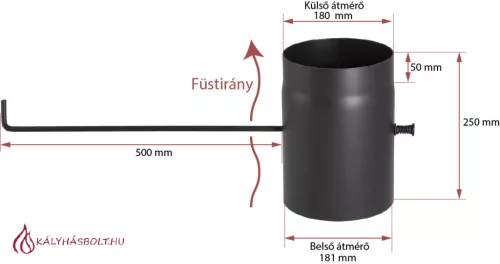 Füstcső pillangószeleppel, 25 cm hosszú, ø180, (csappantyús)