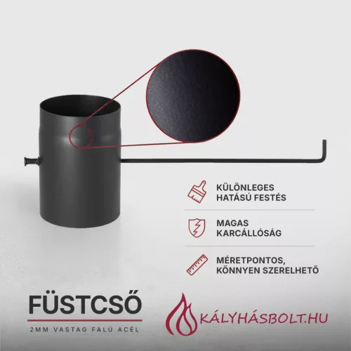 Füstcső pillangószeleppel, 25 cm hosszú, ø200 , (csappantyús)