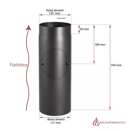 Füstcső egyenes tisztítónyílással 50cm hosszú, ø120
