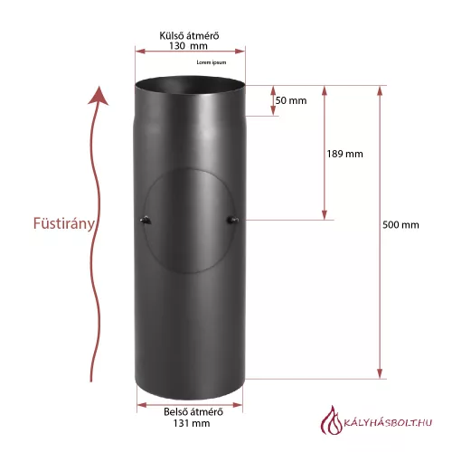 Füstcső egyenes tisztítónyílással 50cm hosszú, ø130