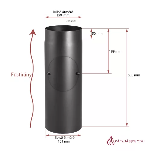 Füstcső egyenes tisztítónyílással 50cm hosszú, ø150