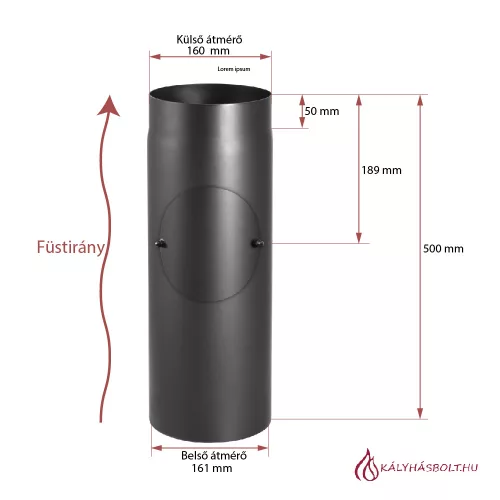 Füstcső egyenes tisztítónyílással 50cm hosszú, ø160