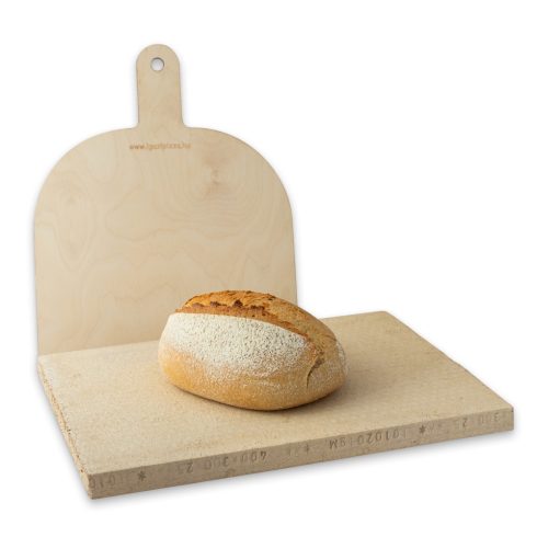 Pizzakő, kenyérsütő lap 40x30x2,5 cm + fa pizzalapát