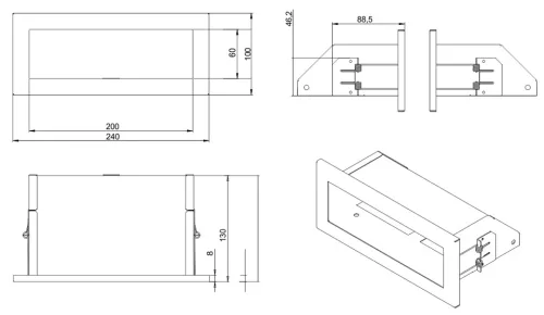 24x10 cm inox minimál kandalló szellőzőrács